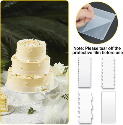 Cake Scraper,4PCS Clear Acrylic Cake Decorating Scraper Set | Stripes Cake Decorating Comb, Edge Smoother Tool for Mousse Butter Cream Decoration, DIY Kitchen Baking Tool, Durable