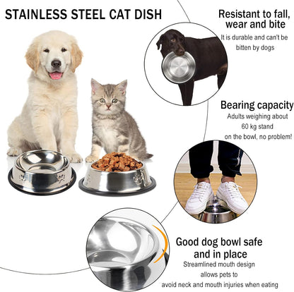 Stainless Steel Dog Cat Bowl with Rubber Base 4 Pack Pet Feeder and Water Bowls Stackable Non-Slip Puppy Dishes for Small Medium Animals Kitten Rabbit