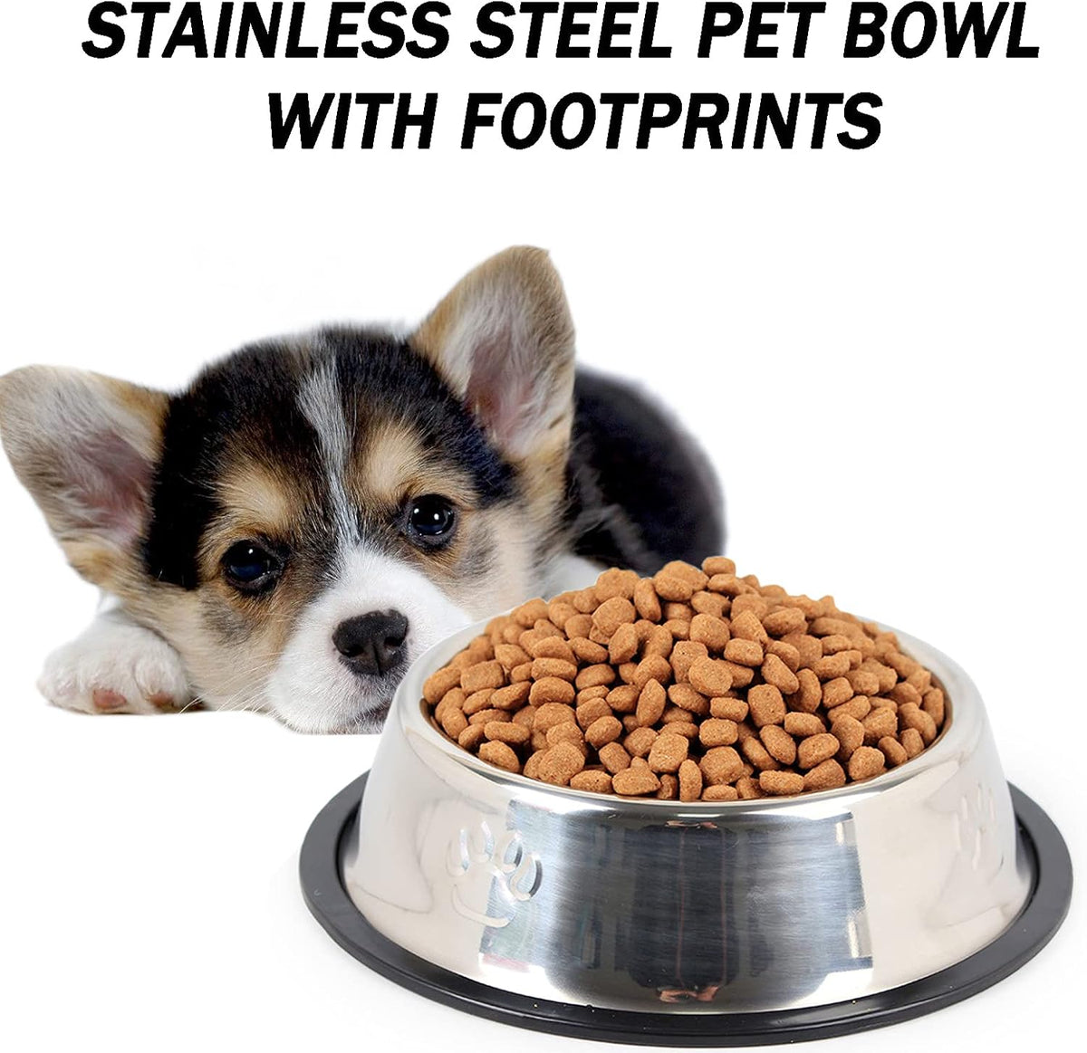 Stainless Steel Dog Cat Bowl with Rubber Base 4 Pack Pet Feeder and Water Bowls Stackable Non-Slip Puppy Dishes for Small Medium Animals Kitten Rabbit