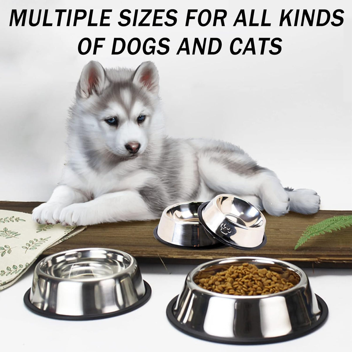 Stainless Steel Dog Cat Bowl with Rubber Base 4 Pack Pet Feeder and Water Bowls Stackable Non-Slip Puppy Dishes for Small Medium Animals Kitten Rabbit