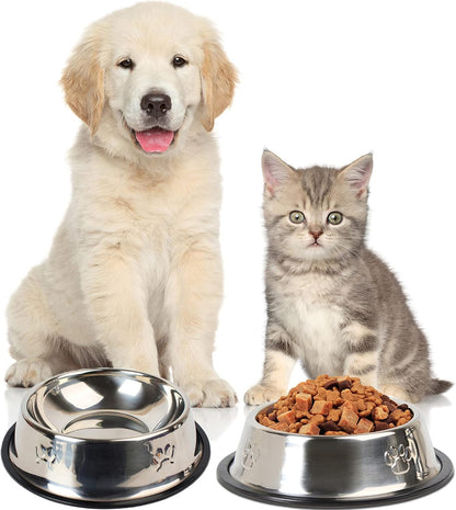 Stainless Steel Dog Cat Bowl with Rubber Base 4 Pack Pet Feeder and Water Bowls Stackable Non-Slip Puppy Dishes for Small Medium Animals Kitten Rabbit