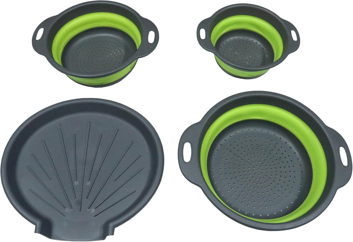Sink diversion Collapsible Colanders (3 Pack Set) Food Strainers with Over-Sink Water Draining Base for Pasta Fruits and Vegetables(3 Sizes, 3QT, 4QT and 5 Quart) (Blue)