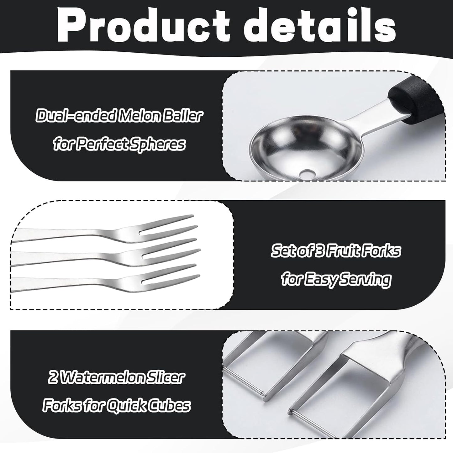 6-Piece Fruit Serving Utensils for Kitchen, Watermelon Slicer Cutter,Watermelon Slicer with Melon Baller Scoop and Fruit Forks, Easy to Use and Clean