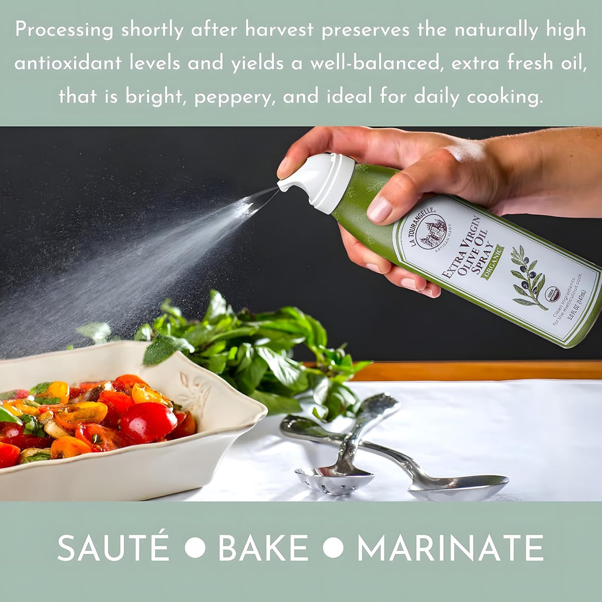 Organic Extra Virgin Olive Oil Spray, Cold-Pressed, 5 fl oz | EVOO from Spain, Kosher, With Polyphenols, Non Aerosol, Non-GMO, Chemical Free, Propellant Free, Gluten Free