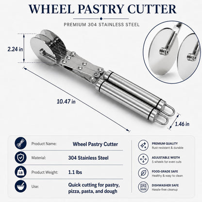Wheel Adjustable Pasta Cutter with Handle - Stainless Steel Multi-Tool for Baking Pastry, Pizza, Noodles & Pie Crust (3 Roller)