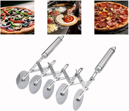 Wheel Adjustable Pasta Cutter with Handle - Stainless Steel Multi-Tool for Baking Pastry, Pizza, Noodles & Pie Crust (3 Roller)