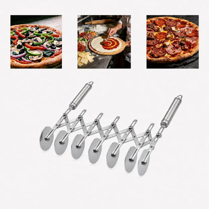 Wheel Adjustable Pasta Cutter with Handle - Stainless Steel Multi-Tool for Baking Pastry, Pizza, Noodles & Pie Crust (3 Roller)