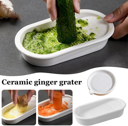 Premium Ceramic Garlic Grater Plate,Exquisitely Handcrafted Ginger Grater Plate,Modern Design Multipurpose Grinder Plates Burnishing Machine for Fruits Vegetables Ginger Garlic Onion (White)