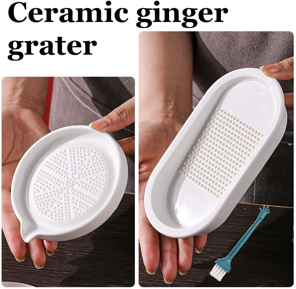 Premium Ceramic Garlic Grater Plate,Exquisitely Handcrafted Ginger Grater Plate,Modern Design Multipurpose Grinder Plates Burnishing Machine for Fruits Vegetables Ginger Garlic Onion (White)