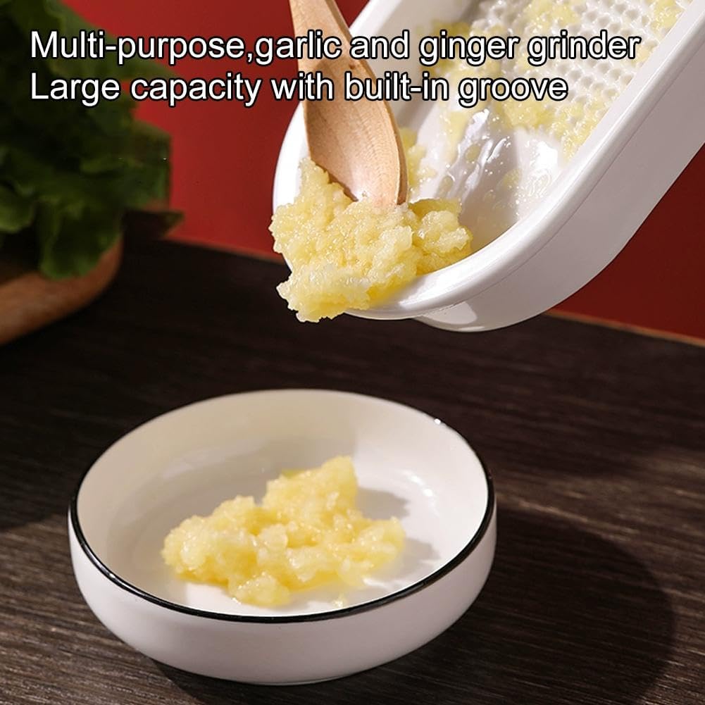 Premium Ceramic Garlic Grater Plate,Exquisitely Handcrafted Ginger Grater Plate,Modern Design Multipurpose Grinder Plates Burnishing Machine for Fruits Vegetables Ginger Garlic Onion (White)