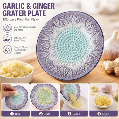 Premium Ceramic Garlic Grater Plate,Exquisitely Handcrafted Ginger Grater Plate,Modern Design Multipurpose Grinder Plates Burnishing Machine for Fruits Vegetables Ginger Garlic Onion (White)