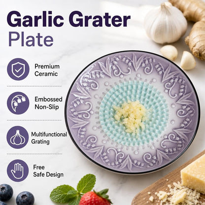 Premium Ceramic Garlic Grater Plate,Exquisitely Handcrafted Ginger Grater Plate,Modern Design Multipurpose Grinder Plates Burnishing Machine for Fruits Vegetables Ginger Garlic Onion (White)