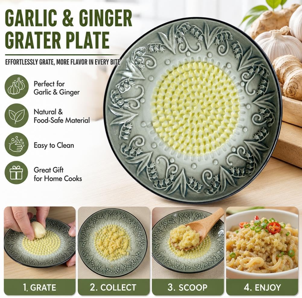 Premium Ceramic Garlic Grater Plate,Exquisitely Handcrafted Ginger Grater Plate,Modern Design Multipurpose Grinder Plates Burnishing Machine for Fruits Vegetables Ginger Garlic Onion (White)