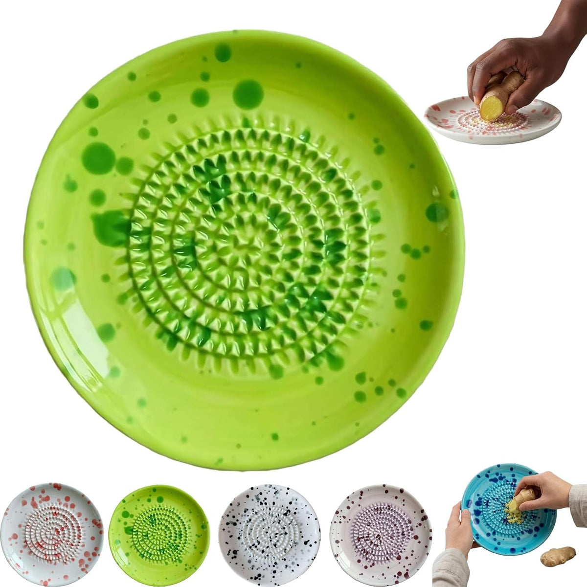 Premium Ceramic Garlic Grater Plate,Exquisitely Handcrafted Ginger Grater Plate,Modern Design Multipurpose Grinder Plates Burnishing Machine for Fruits Vegetables Ginger Garlic Onion (White)