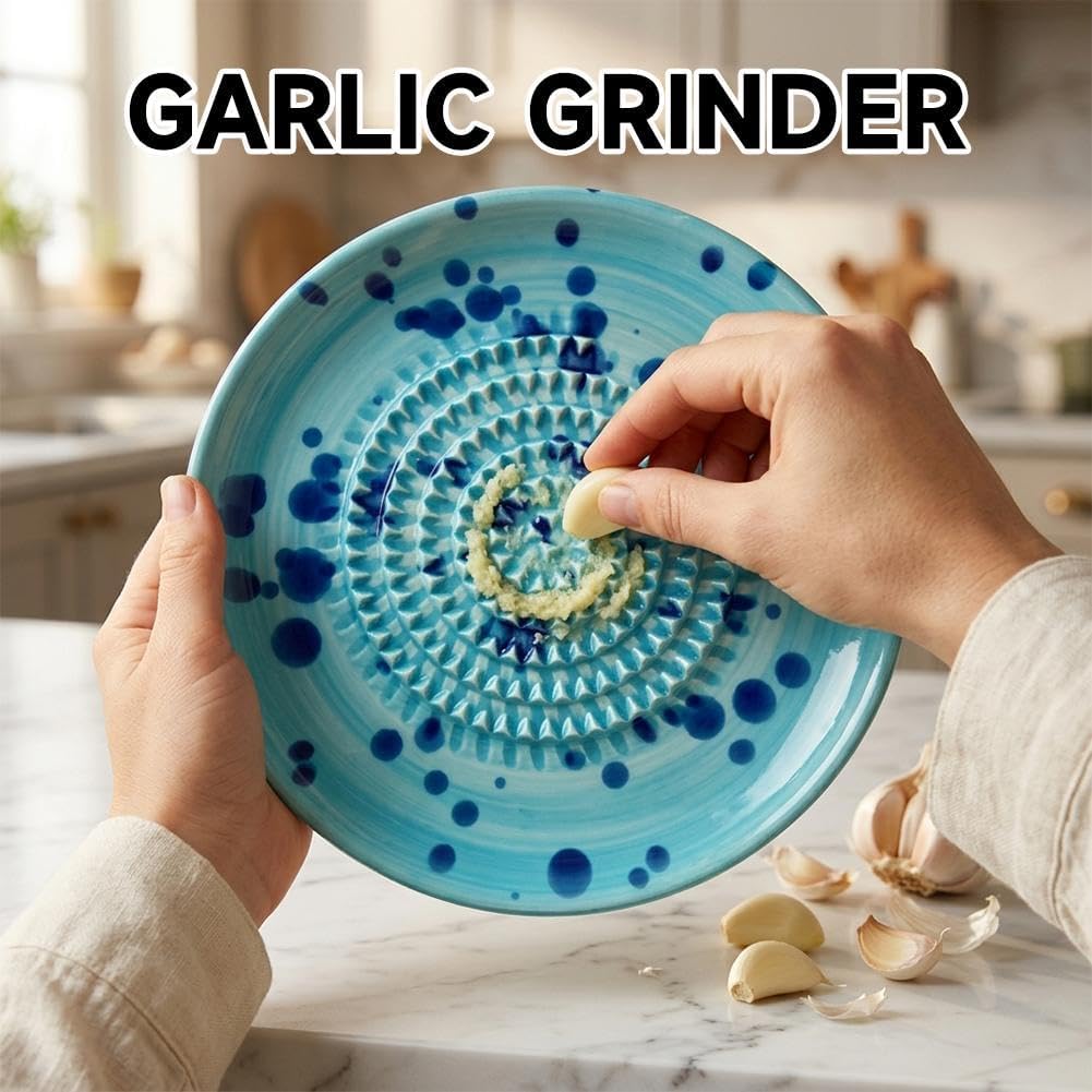 Premium Ceramic Garlic Grater Plate,Exquisitely Handcrafted Ginger Grater Plate,Modern Design Multipurpose Grinder Plates Burnishing Machine for Fruits Vegetables Ginger Garlic Onion (White)