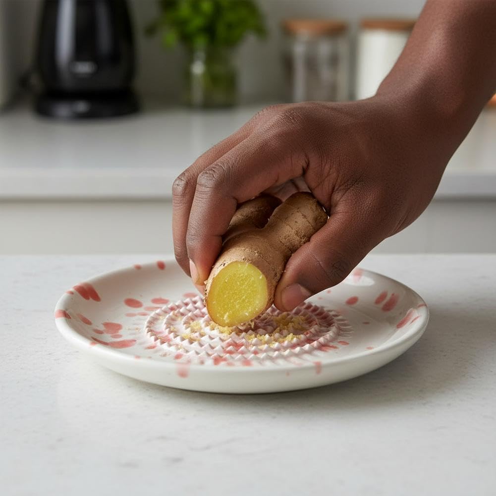 Premium Ceramic Garlic Grater Plate,Exquisitely Handcrafted Ginger Grater Plate,Modern Design Multipurpose Grinder Plates Burnishing Machine for Fruits Vegetables Ginger Garlic Onion (White)