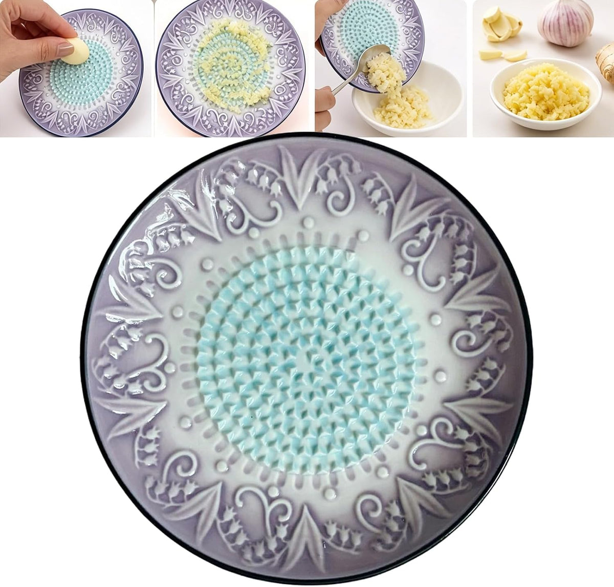 Premium Ceramic Garlic Grater Plate,Exquisitely Handcrafted Ginger Grater Plate,Modern Design Multipurpose Grinder Plates Burnishing Machine for Fruits Vegetables Ginger Garlic Onion (White)
