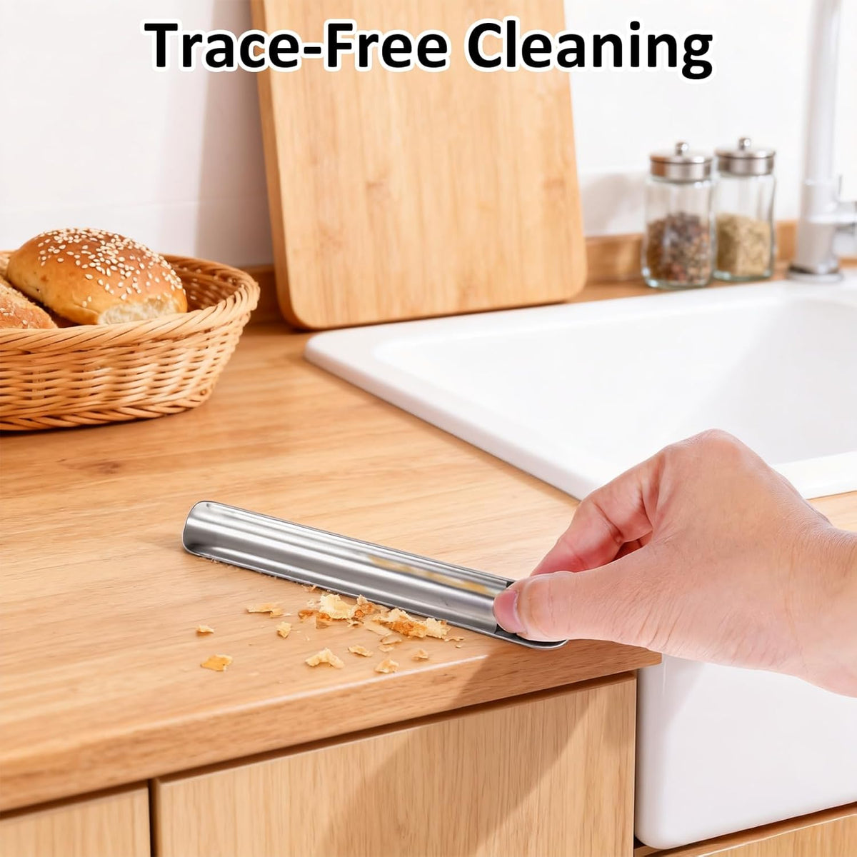 Table Crumb Sweeper Kitchen Scraper Crumb Sweeper Stainless Steel Bench Scraper for Bread Table Crumbs Cleaner with Pocket Clip, Quickly Clean Up Tables for Restaurants Home Tables(Silver)