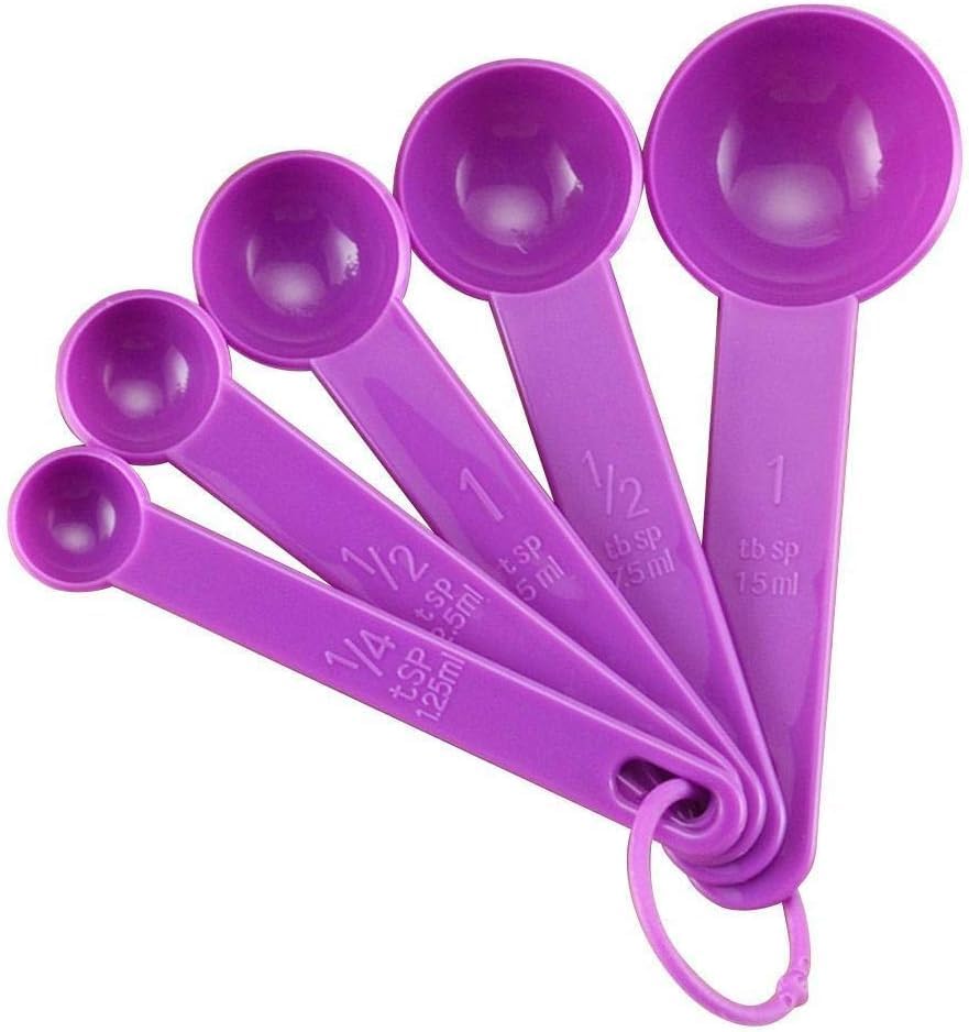 5 Pcs Purple Plastic Measuring Cup and Spoon Kitchen Tool for Cooking and Baking Measurement, Measuring Spoons, Kitchen Utensils and Gadgets