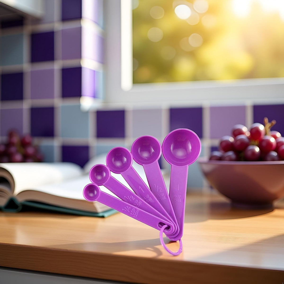 5 Pcs Purple Plastic Measuring Cup and Spoon Kitchen Tool for Cooking and Baking Measurement, Measuring Spoons, Kitchen Utensils and Gadgets