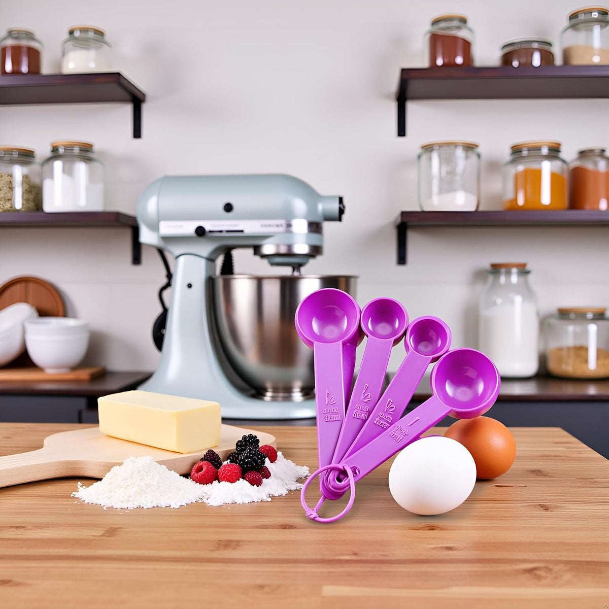 5 Pcs Purple Plastic Measuring Cup and Spoon Kitchen Tool for Cooking and Baking Measurement, Measuring Spoons, Kitchen Utensils and Gadgets