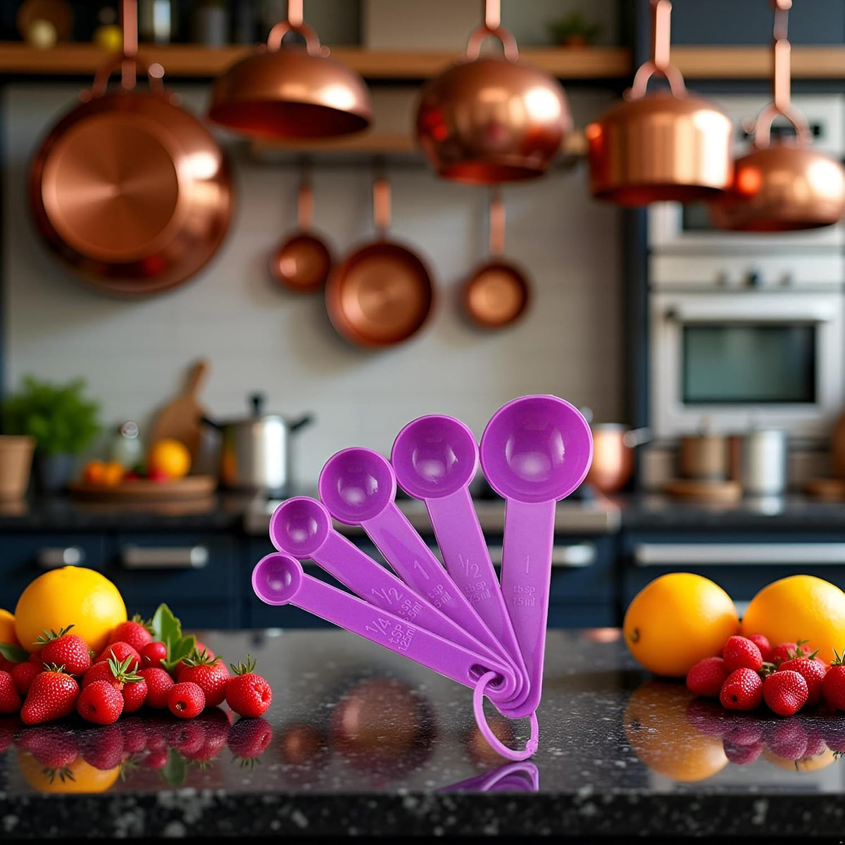 5 Pcs Purple Plastic Measuring Cup and Spoon Kitchen Tool for Cooking and Baking Measurement, Measuring Spoons, Kitchen Utensils and Gadgets