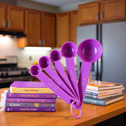 5 Pcs Purple Plastic Measuring Cup and Spoon Kitchen Tool for Cooking and Baking Measurement, Measuring Spoons, Kitchen Utensils and Gadgets