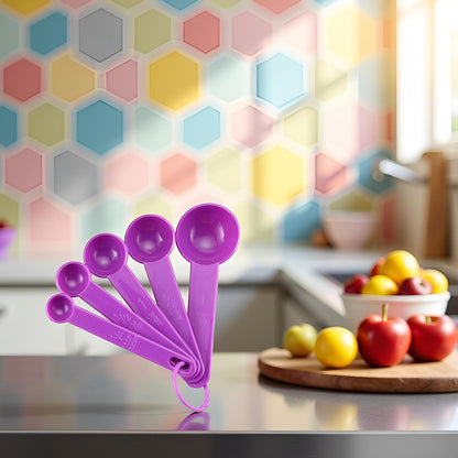 5 Pcs Purple Plastic Measuring Cup and Spoon Kitchen Tool for Cooking and Baking Measurement, Measuring Spoons, Kitchen Utensils and Gadgets