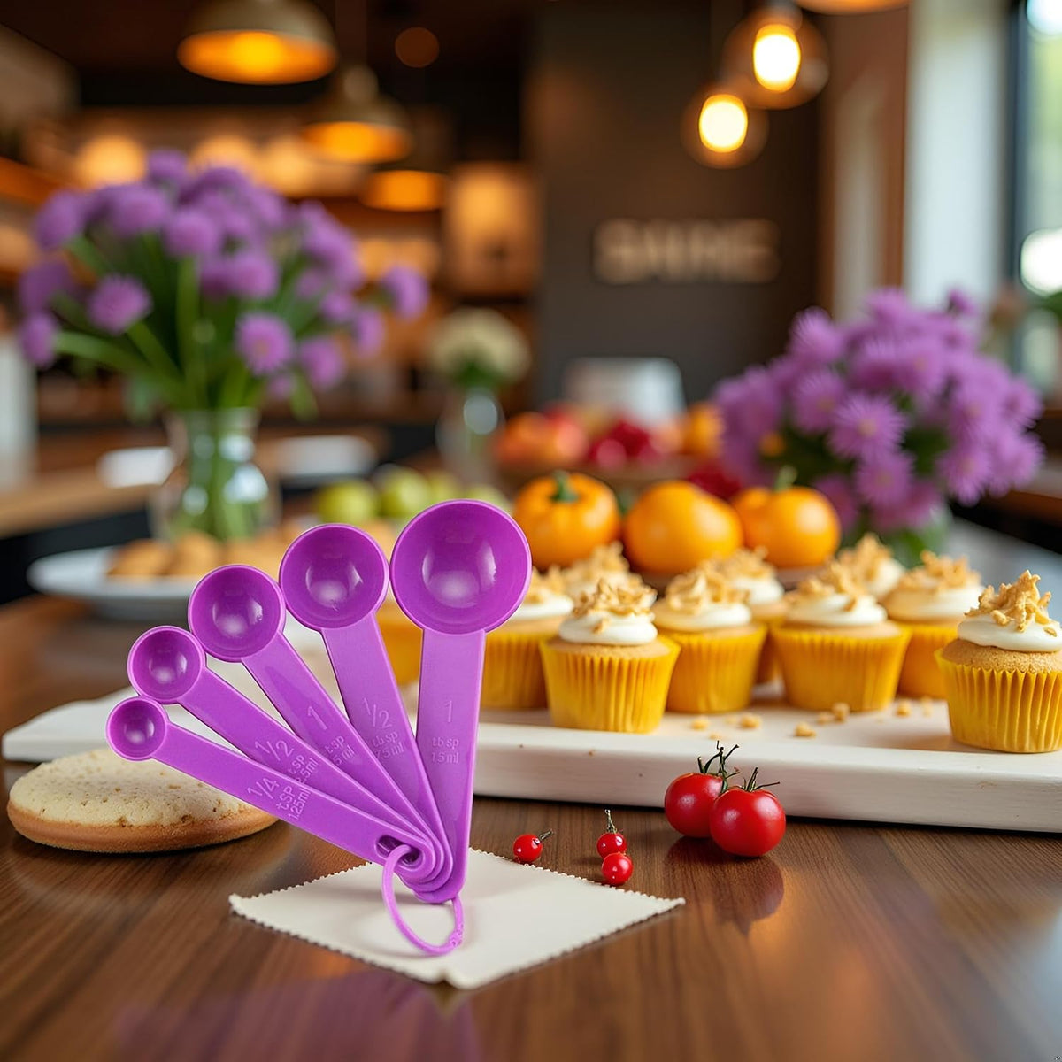 5 Pcs Purple Plastic Measuring Cup and Spoon Kitchen Tool for Cooking and Baking Measurement, Measuring Spoons, Kitchen Utensils and Gadgets