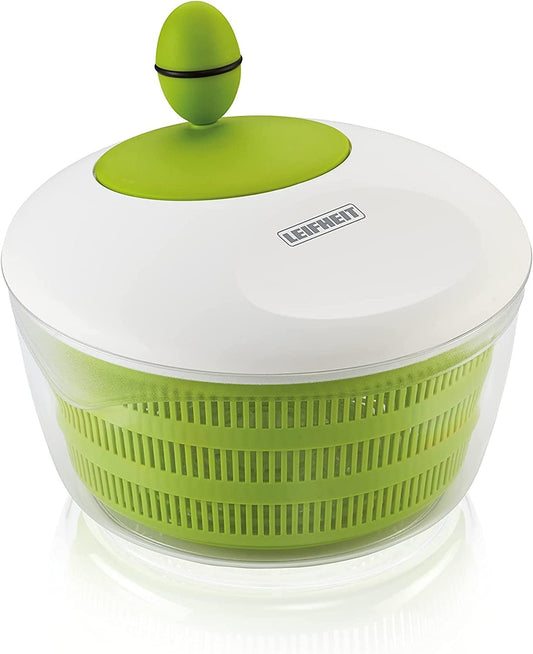 Trend Green and White Salad Spinner, 4L Crank-Handle Salad Dryer with Non-Slip Base, Ergonomic Recessed Grip, Dual-Use Bowl for Serving or Draining, Dishwasher Safe Kitchen Tool