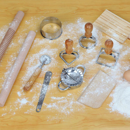 9 Pcs Gnocchi Pasta Making Tools kit - Gnocchi Board, Pasta Cutter, Ravioli Stamp, Wood Threaded Pasta Roller Pin Set, Noodle and Dumplings Maker, Homemade Kitchen Gift for Pasta Lovers