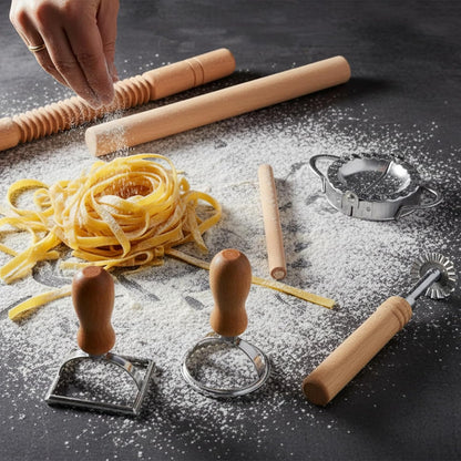 9 Pcs Gnocchi Pasta Making Tools kit - Gnocchi Board, Pasta Cutter, Ravioli Stamp, Wood Threaded Pasta Roller Pin Set, Noodle and Dumplings Maker, Homemade Kitchen Gift for Pasta Lovers
