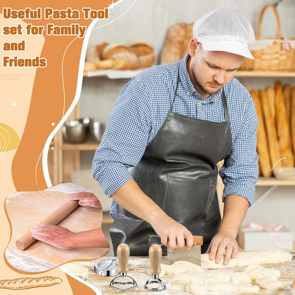 9 Pcs Gnocchi Pasta Making Tools kit - Gnocchi Board, Pasta Cutter, Ravioli Stamp, Wood Threaded Pasta Roller Pin Set, Noodle and Dumplings Maker, Homemade Kitchen Gift for Pasta Lovers