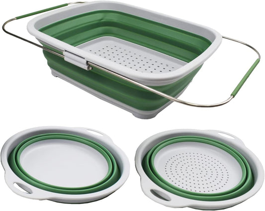 COMBO - Collapsible & Expandable Basket & Colander & Bowl - Perfect Outdoor & Picnic - Space Saving (Basket + Colander + Bowl)