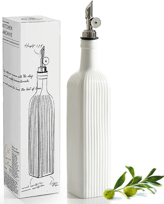 18 oz Olive Oil Dispenser Bottle for Kitchen, Ceramic Oil Bottle with Automatic Stainless Steel Pourer