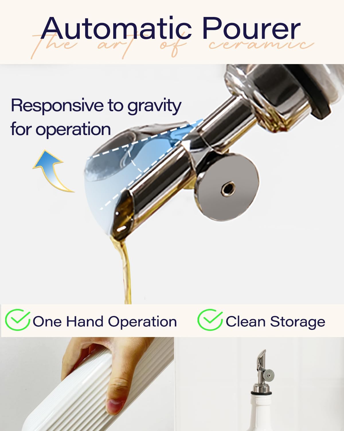 18 oz Olive Oil Dispenser Bottle for Kitchen, Ceramic Oil Bottle with Automatic Stainless Steel Pourer