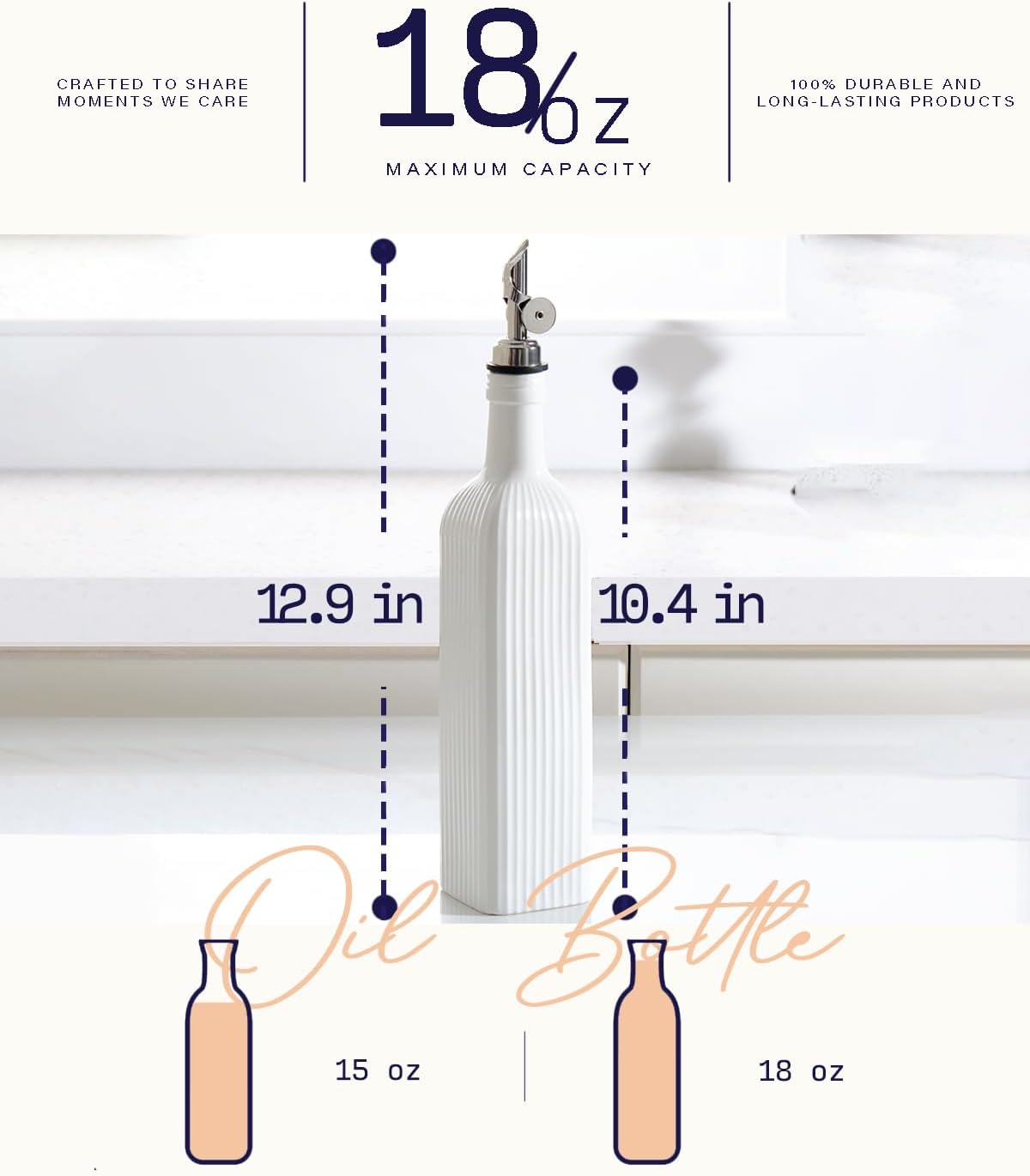 18 oz Olive Oil Dispenser Bottle for Kitchen, Ceramic Oil Bottle with Automatic Stainless Steel Pourer