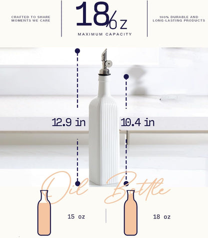 18 oz Olive Oil Dispenser Bottle for Kitchen, Ceramic Oil Bottle with Automatic Stainless Steel Pourer
