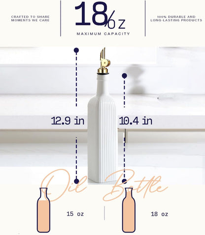 18 oz Olive Oil Dispenser Bottle for Kitchen, Ceramic Oil Bottle with Automatic Stainless Steel Pourer
