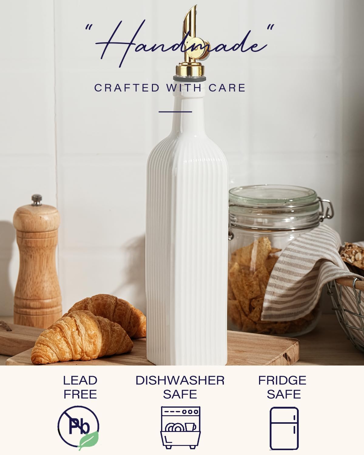 18 oz Olive Oil Dispenser Bottle for Kitchen, Ceramic Oil Bottle with Automatic Stainless Steel Pourer