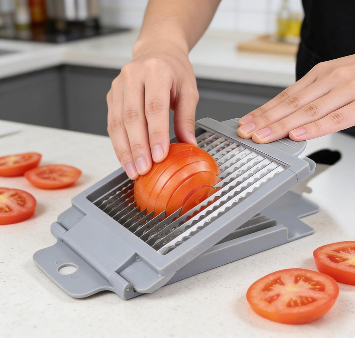 Tomato Slicer, Stainless Steel Tomato Cutter Dedicated Tomato Slicing tool Portable Carry & Easy Working for Hamburger Salad Tomato Slices