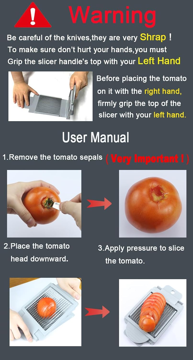 Tomato Slicer, Stainless Steel Tomato Cutter Dedicated Tomato Slicing tool Portable Carry & Easy Working for Hamburger Salad Tomato Slices