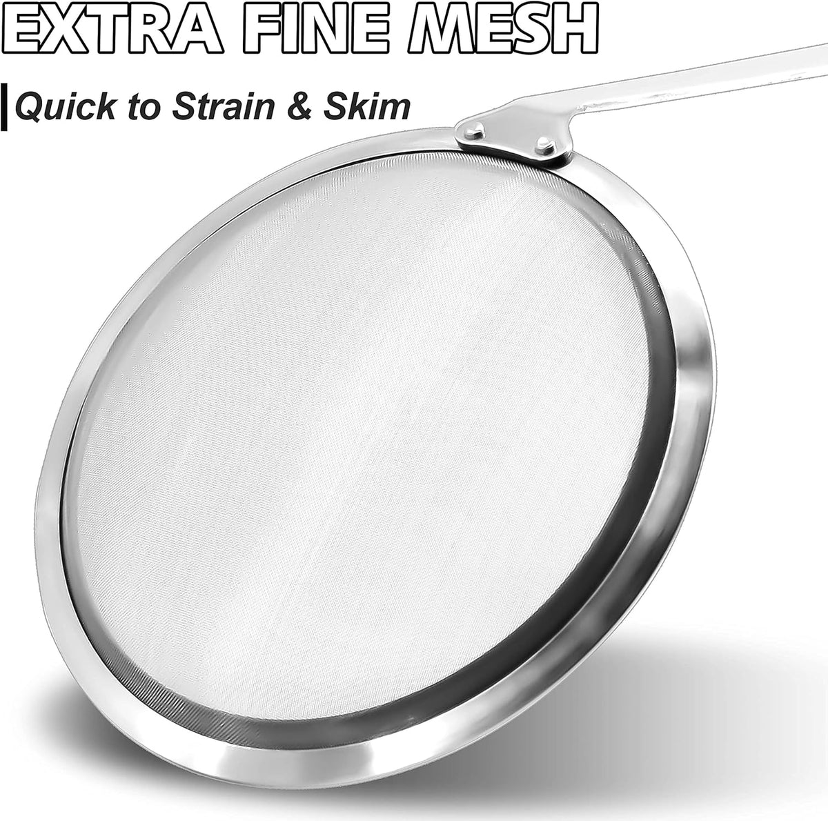 Stainless Steel Fat Skimmer Spoon - Set of 3 Professional Kitchen Fine Mesh Food Strainer and Hot Pot Skimmer with Long Handle for Skimming, Cooking, Frying, Grease, Gravy and Foam (3"+4"+4.7")