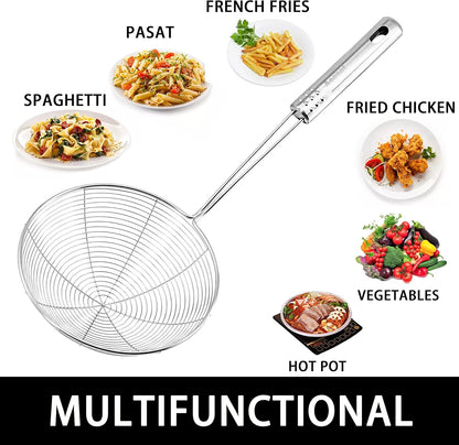 Stainless Steel Fat Skimmer Spoon - Set of 3 Professional Kitchen Fine Mesh Food Strainer and Hot Pot Skimmer with Long Handle for Skimming, Cooking, Frying, Grease, Gravy and Foam (3"+4"+4.7")