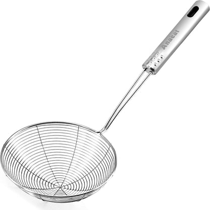 Stainless Steel Fat Skimmer Spoon - Set of 3 Professional Kitchen Fine Mesh Food Strainer and Hot Pot Skimmer with Long Handle for Skimming, Cooking, Frying, Grease, Gravy and Foam (3"+4"+4.7")