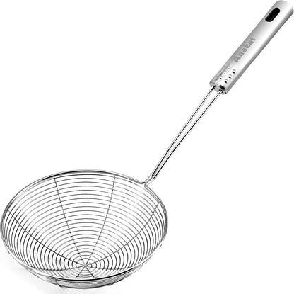 Stainless Steel Fat Skimmer Spoon - Set of 3 Professional Kitchen Fine Mesh Food Strainer and Hot Pot Skimmer with Long Handle for Skimming, Cooking, Frying, Grease, Gravy and Foam (3"+4"+4.7")