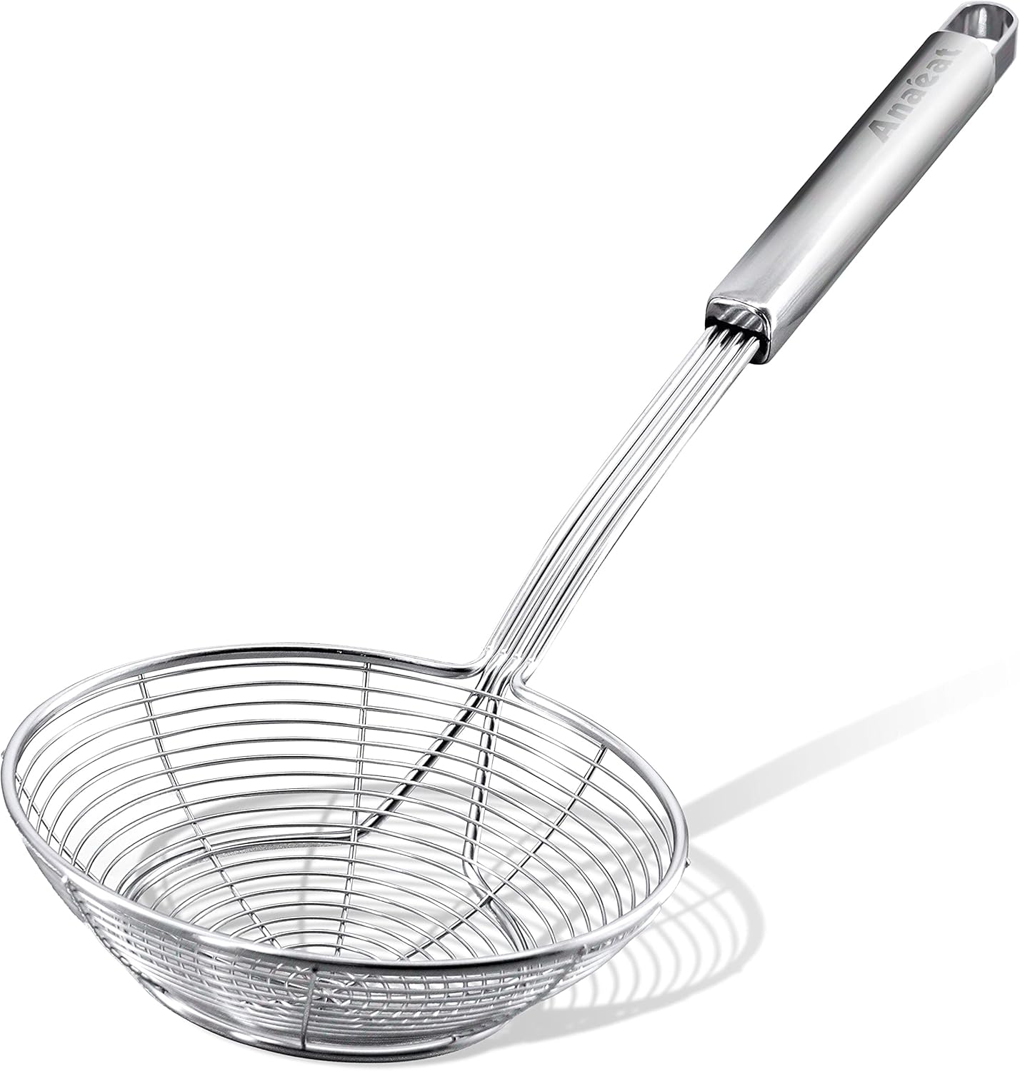 Stainless Steel Fat Skimmer Spoon - Set of 3 Professional Kitchen Fine Mesh Food Strainer and Hot Pot Skimmer with Long Handle for Skimming, Cooking, Frying, Grease, Gravy and Foam (3"+4"+4.7")
