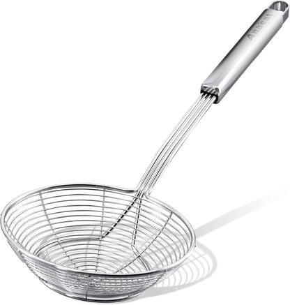 Stainless Steel Fat Skimmer Spoon - Set of 3 Professional Kitchen Fine Mesh Food Strainer and Hot Pot Skimmer with Long Handle for Skimming, Cooking, Frying, Grease, Gravy and Foam (3"+4"+4.7")