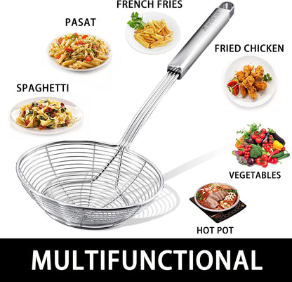 Stainless Steel Fat Skimmer Spoon - Set of 3 Professional Kitchen Fine Mesh Food Strainer and Hot Pot Skimmer with Long Handle for Skimming, Cooking, Frying, Grease, Gravy and Foam (3"+4"+4.7")
