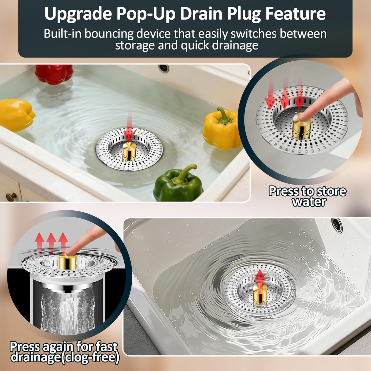 Kitchen Sink Strainer Combo including Over the Sink Colander & Kitchen Sink Strainer for Drain - Kitchen Essential Accessaries